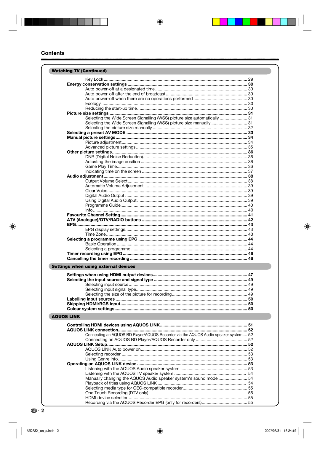 Sharp LC-42D83X LC-46D83X LC-52D83X operation manual Contents 