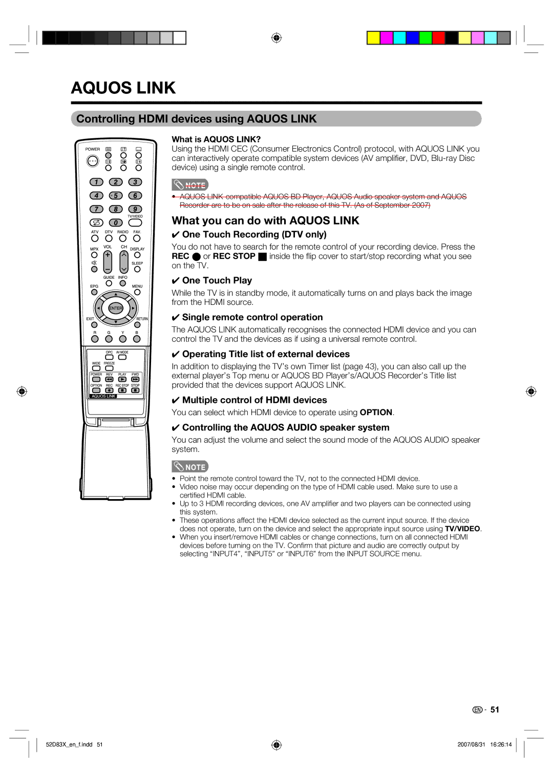 Sharp LC-42D83X LC-46D83X LC-52D83X Controlling Hdmi devices using Aquos Link, What you can do with Aquos Link 