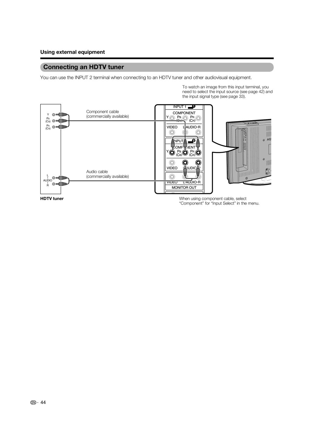 Sharp LC-32PX5X, LC-42PX5X, LC-37PX5X operation manual Connecting an Hdtv tuner 