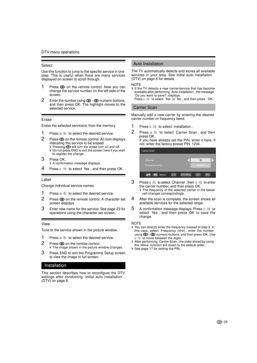 Sharp LC-32RD2E, LC-42RD2S, LC-42RD2E, LC-32RD2S, LC-37RD2E, LC-37RD2S operation manual Auto Installation, Carrier Scan 