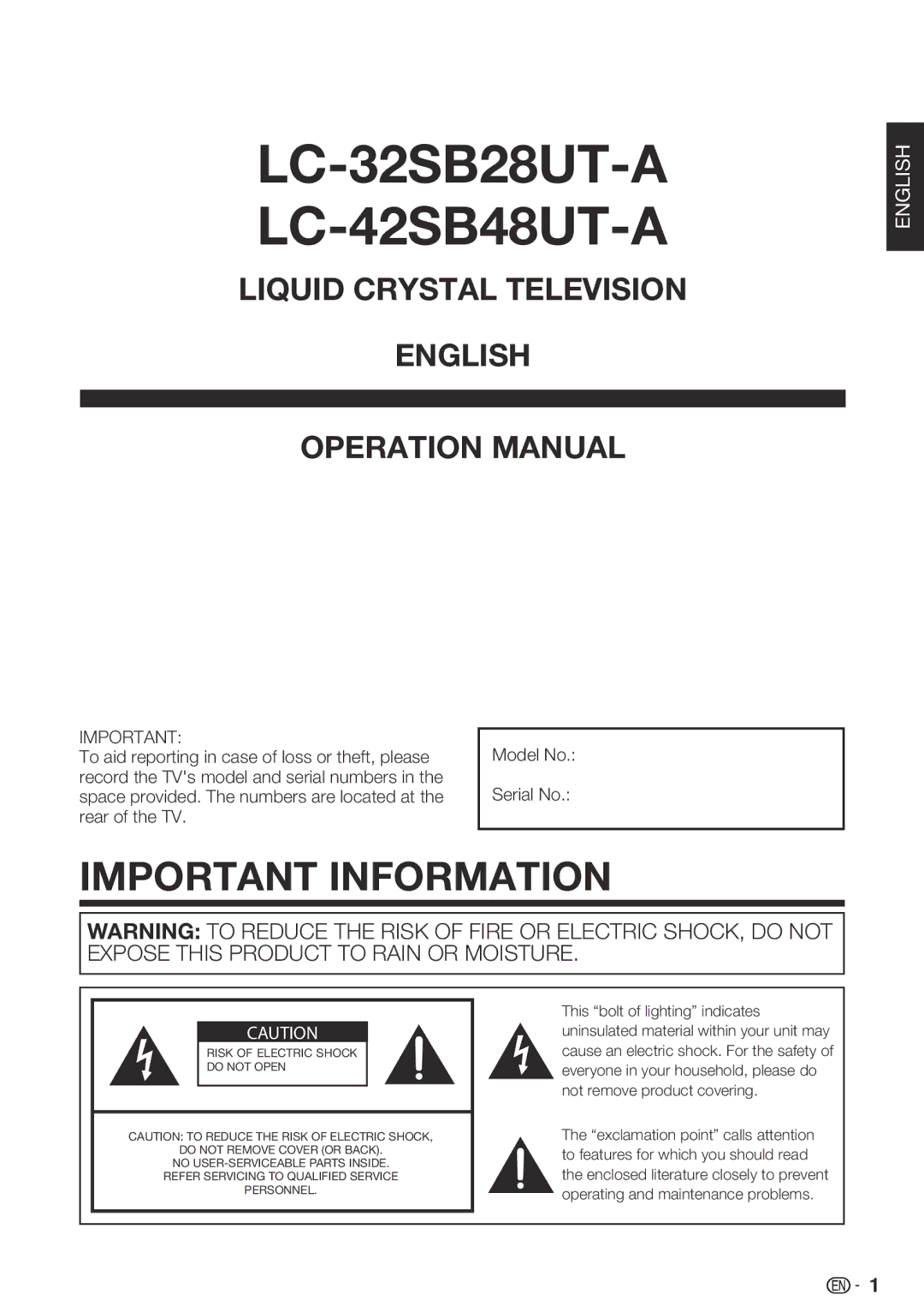 Sharp LC 42SB45U operation manual LC-32SB28UT-A LC-42SB48UT-A 