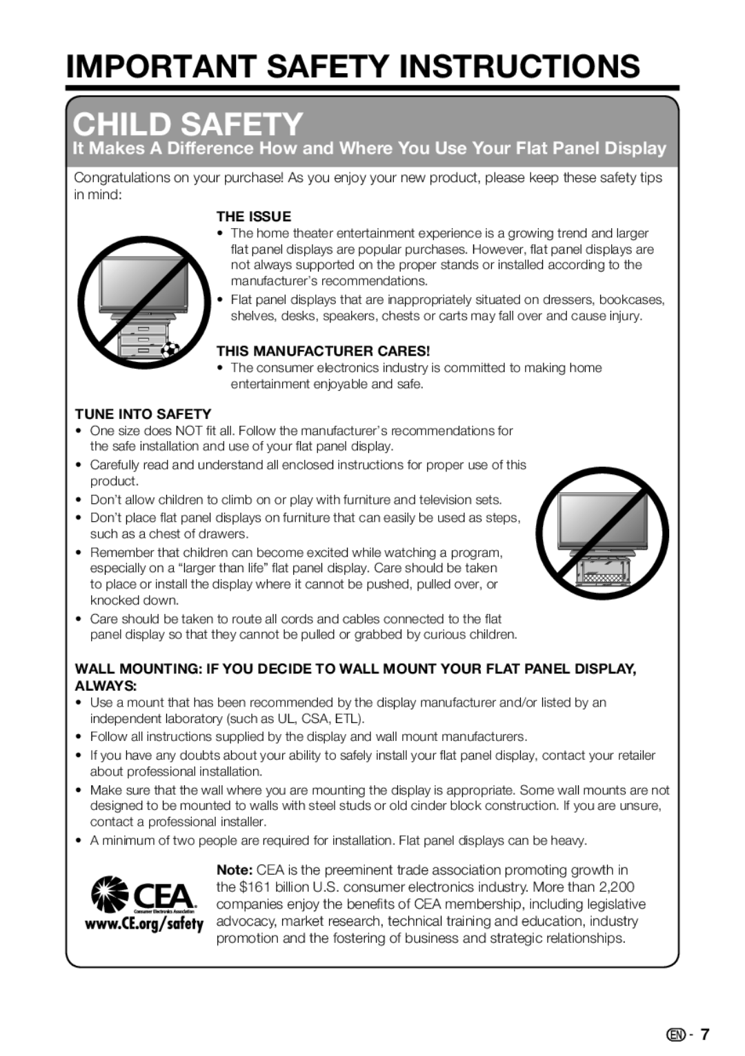 Sharp LC-32SB28UT-A, LC 42SB45U, LC-42SB48UT-A operation manual Child Safety 