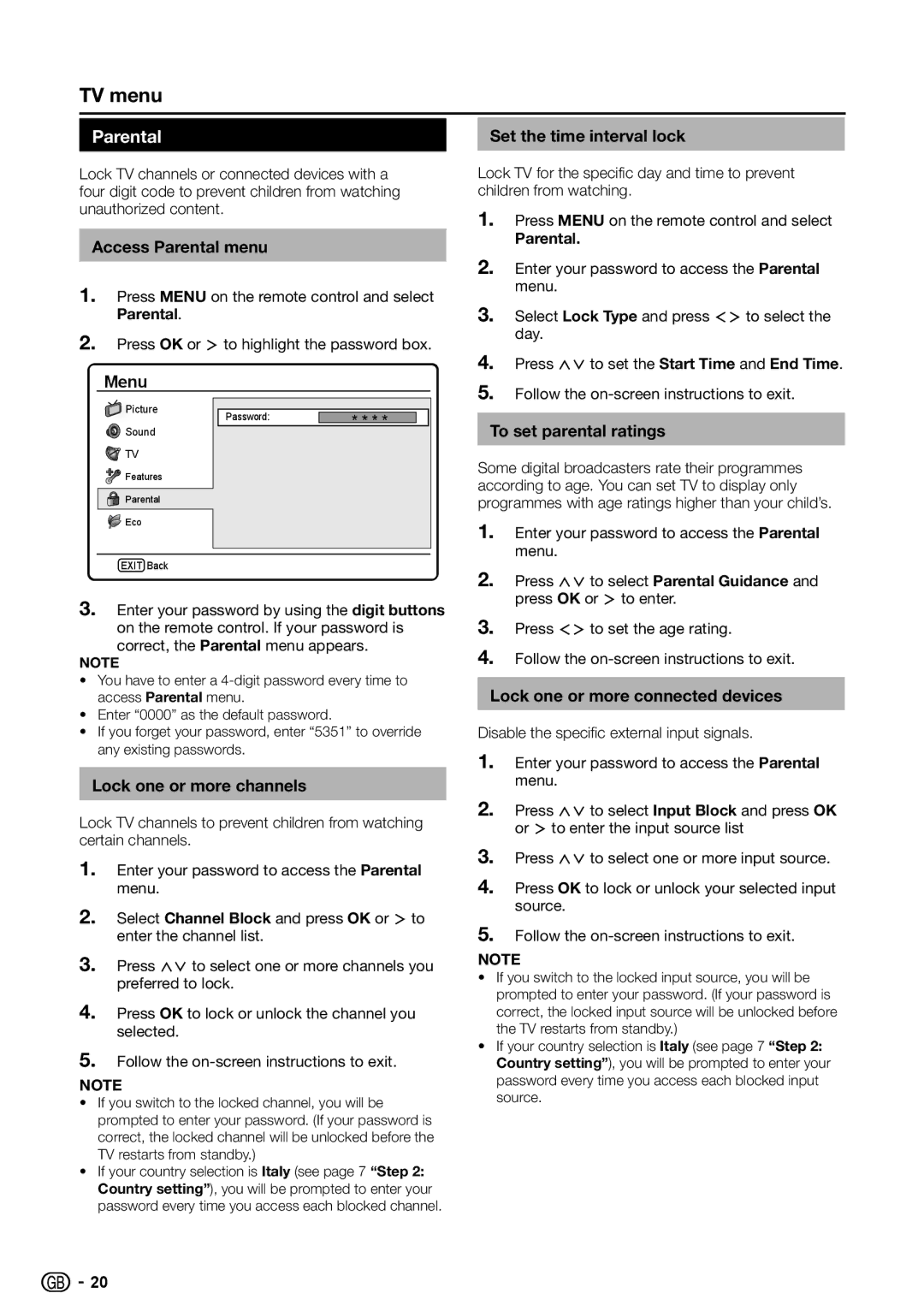 Sharp LC-42SH330E, LC-26SH330E, LC-32SH330E operation manual Parental 