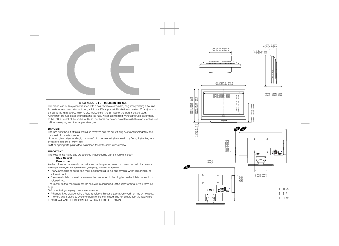 Sharp LC-26SH330E, LC-42SH330E, LC-32SH330E operation manual Special Note for Users in the U.K, Blue Neutral Brown Live 