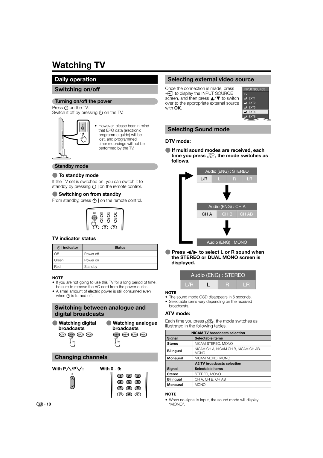 Sharp LC-46X20E, LC-42X20E LC-42X20S, LC-46X20S, LC-52X20S, LC-52X20E operation manual Watching TV, Daily operation 