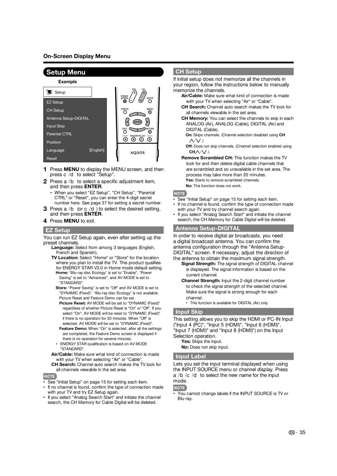 Sharp LC 46BD80UN operation manual Setup Menu 