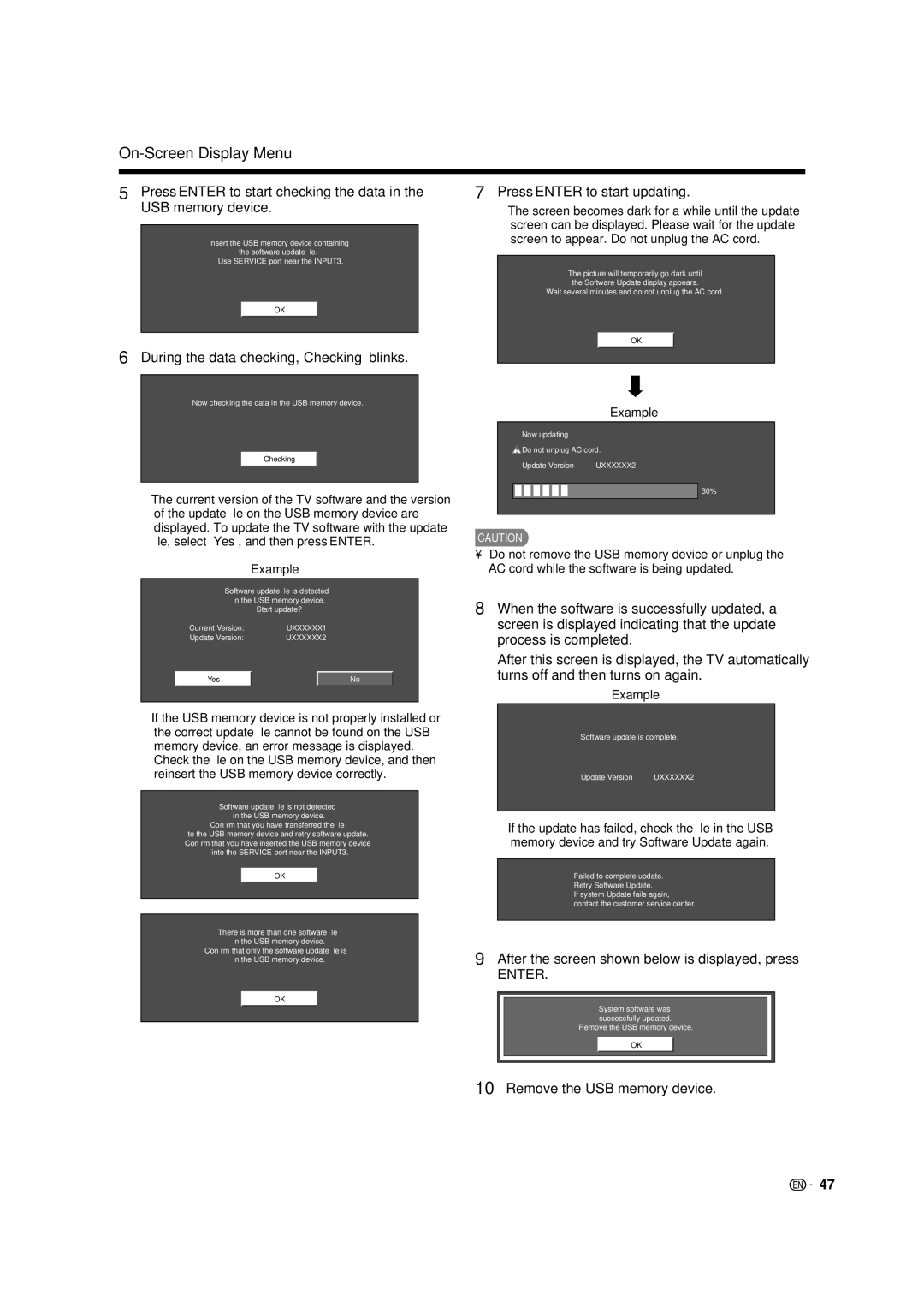 Sharp LC 46BD80UN operation manual After the screen shown below is displayed, press, Example 