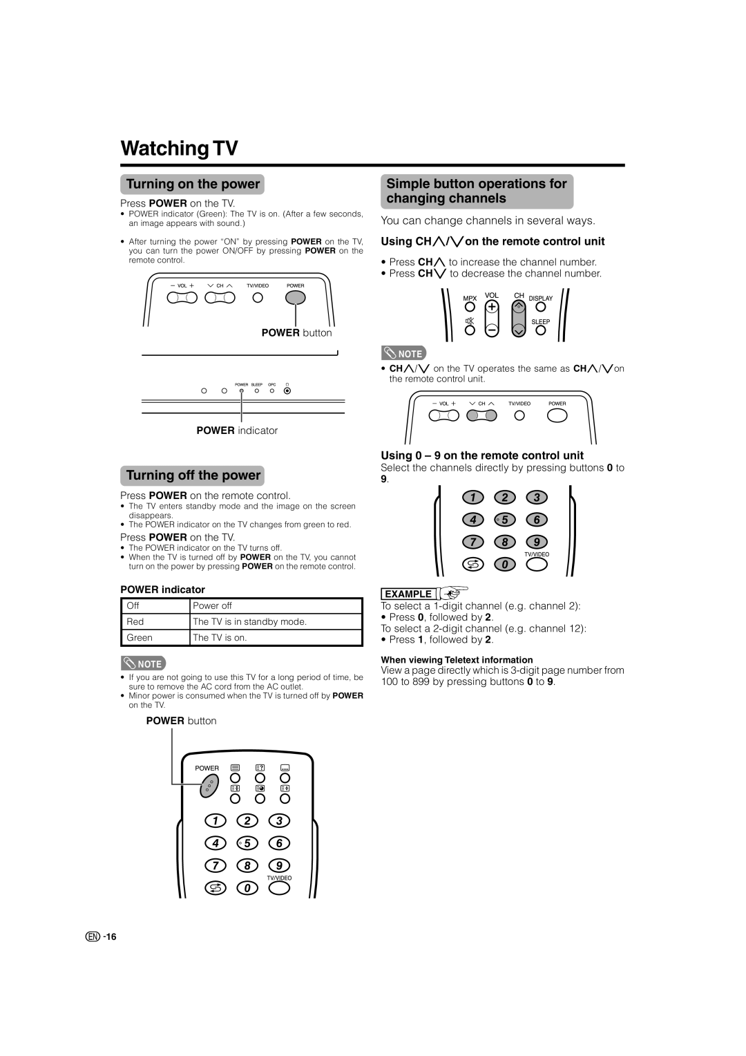 Sharp LC-46G7X Watching TV, Turning on the power, Simple button operations for changing channels, Turning off the power 