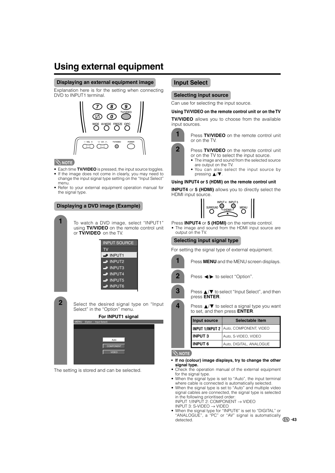 Sharp LC-46G7X operation manual Using external equipment, Input Select 