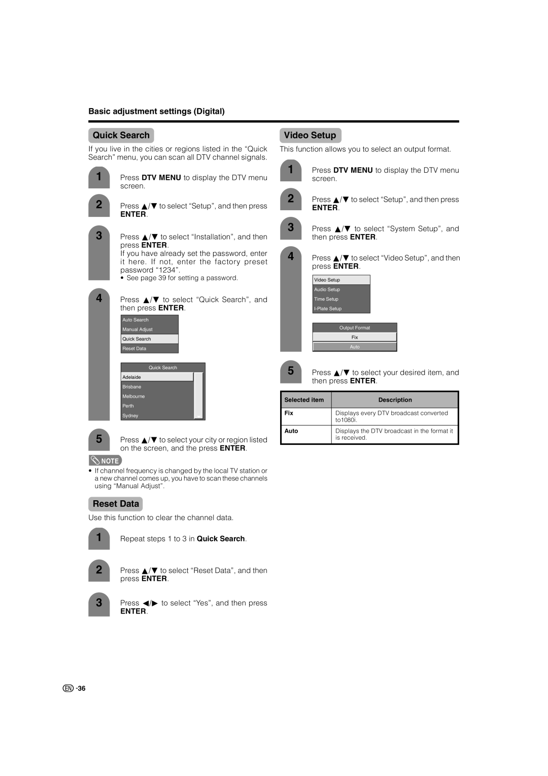 Sharp LC-46GD7X, LC-52GD7X operation manual Press a/b to select Quick Search, and then press Enter 