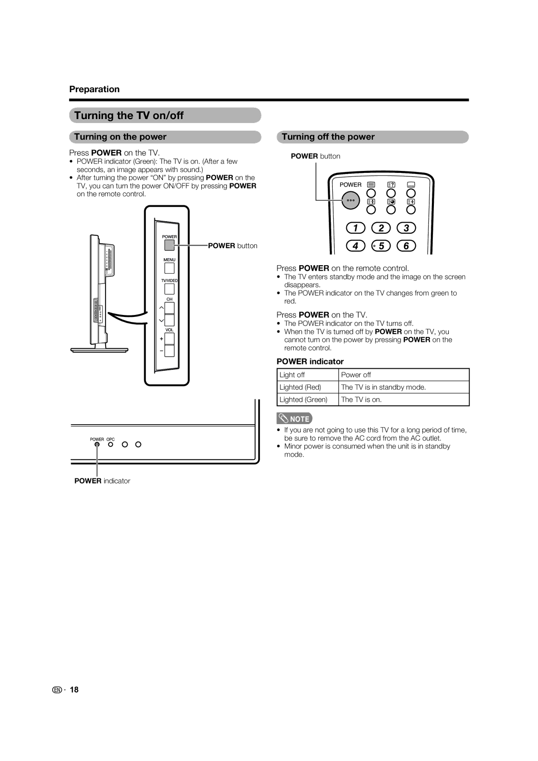 Sharp LC-46LB700X Turning the TV on/off, Turning on the power, Turning off the power, Press Power on the remote control 