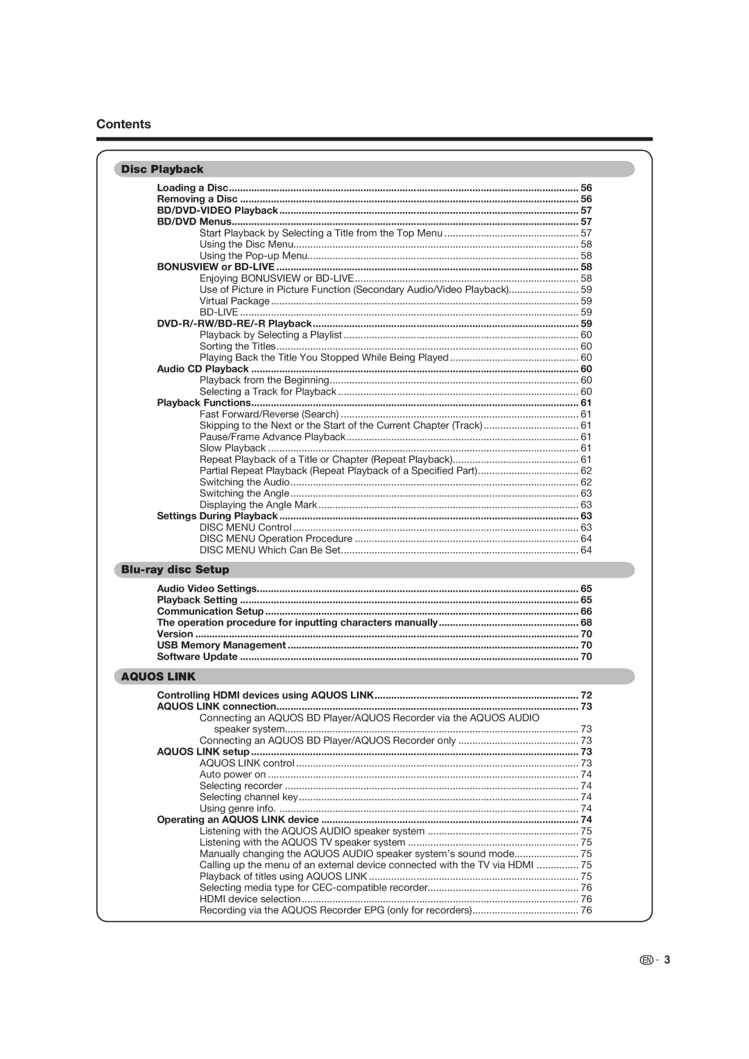 Sharp LC-46LB700X operation manual Disc Playback, Blu-ray disc Setup 