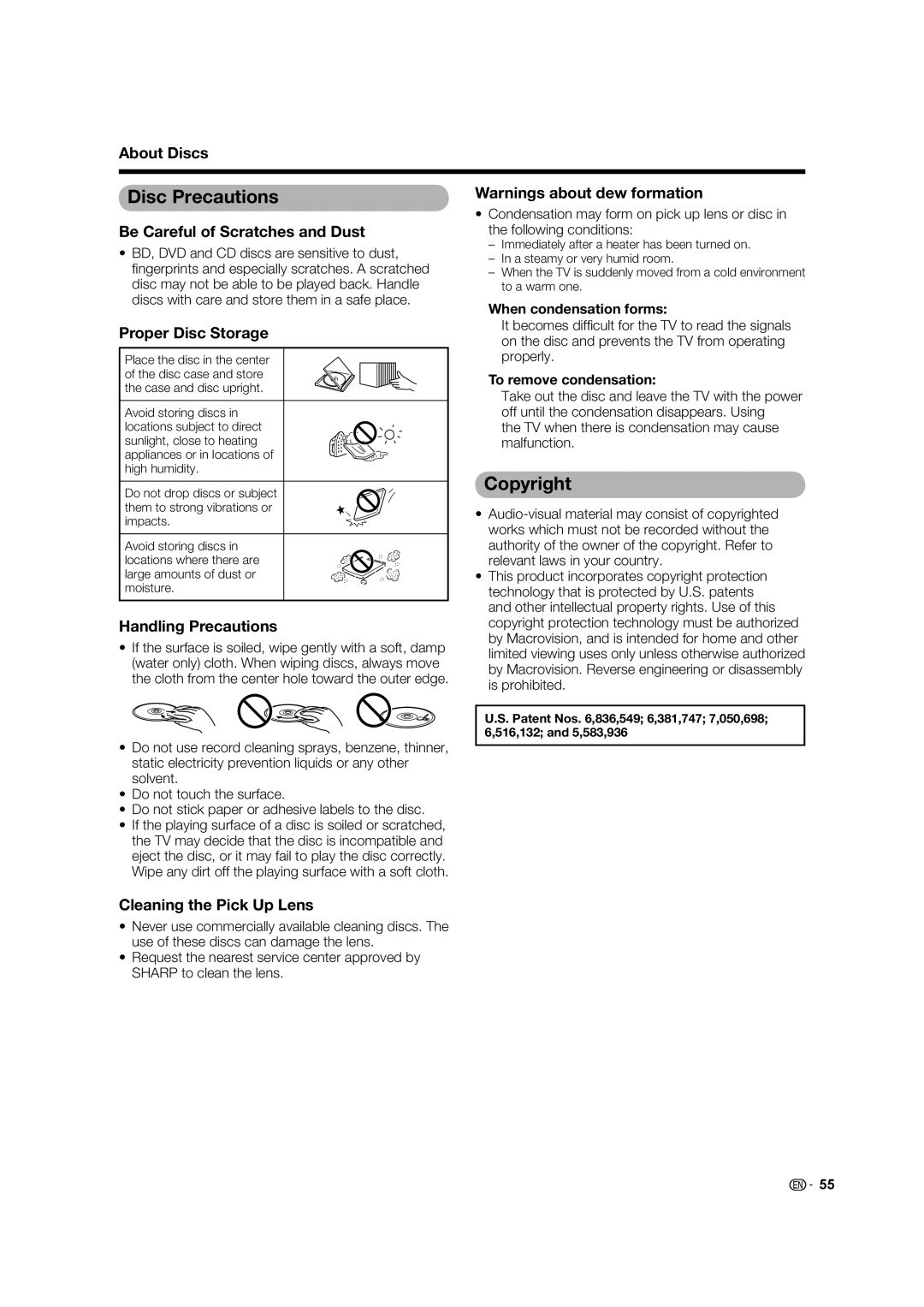 Sharp LC-46LB700X operation manual Disc Precautions, Copyright 