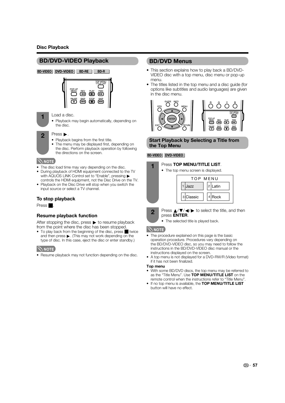 Sharp LC-46LB700X operation manual BD/DVD-VIDEO Playback, BD/DVD Menus 