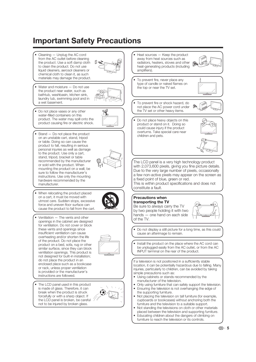 Sharp LC-46LB700X operation manual Important Safety Precautions, Precautions when transporting the TV 