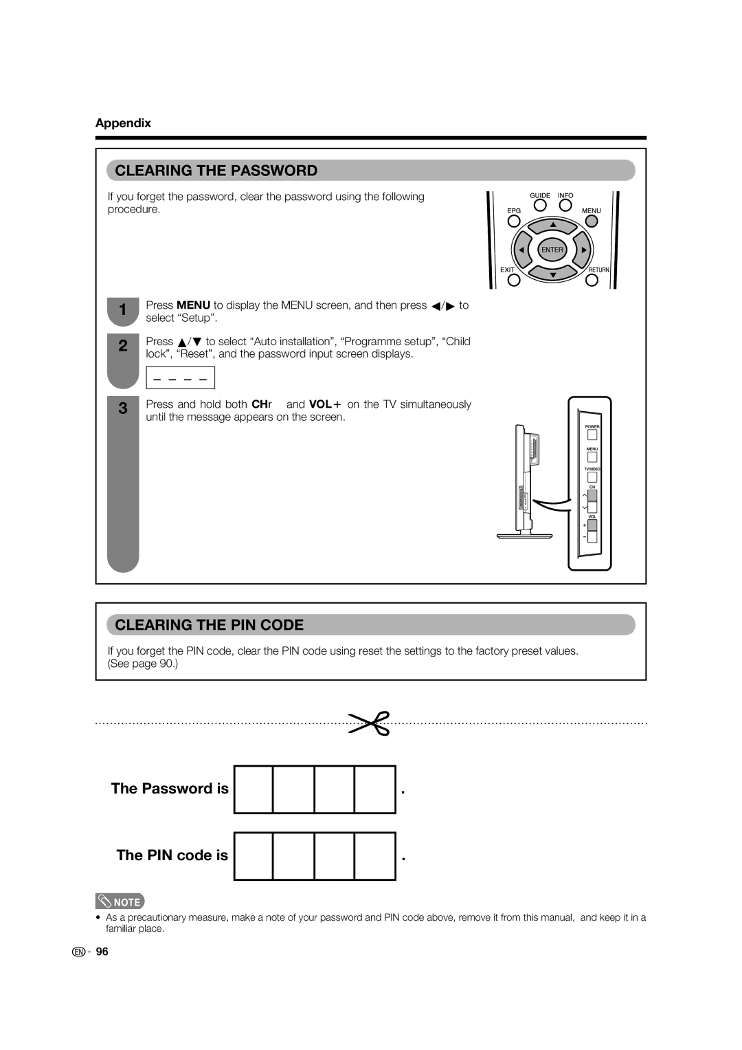 Sharp LC-46LB700X operation manual Clearing the Password, Password is PIN code is 