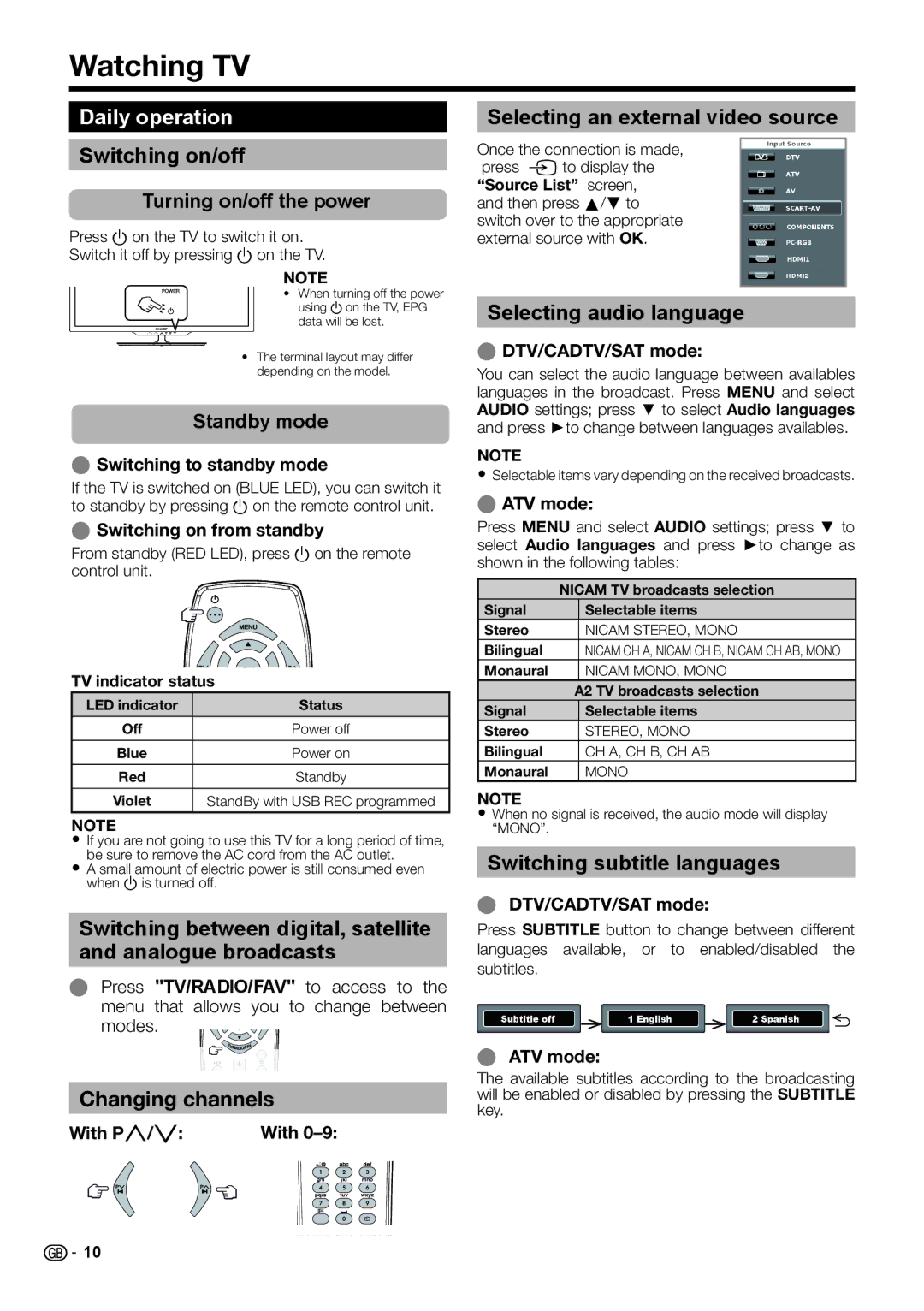 Sharp LC-46LE540E, LC-46LE541E, LC-46LE542E, LC-40LE540E, LC-40LE541E, LC-40LE542E operation manual Watching TV, Daily operation 