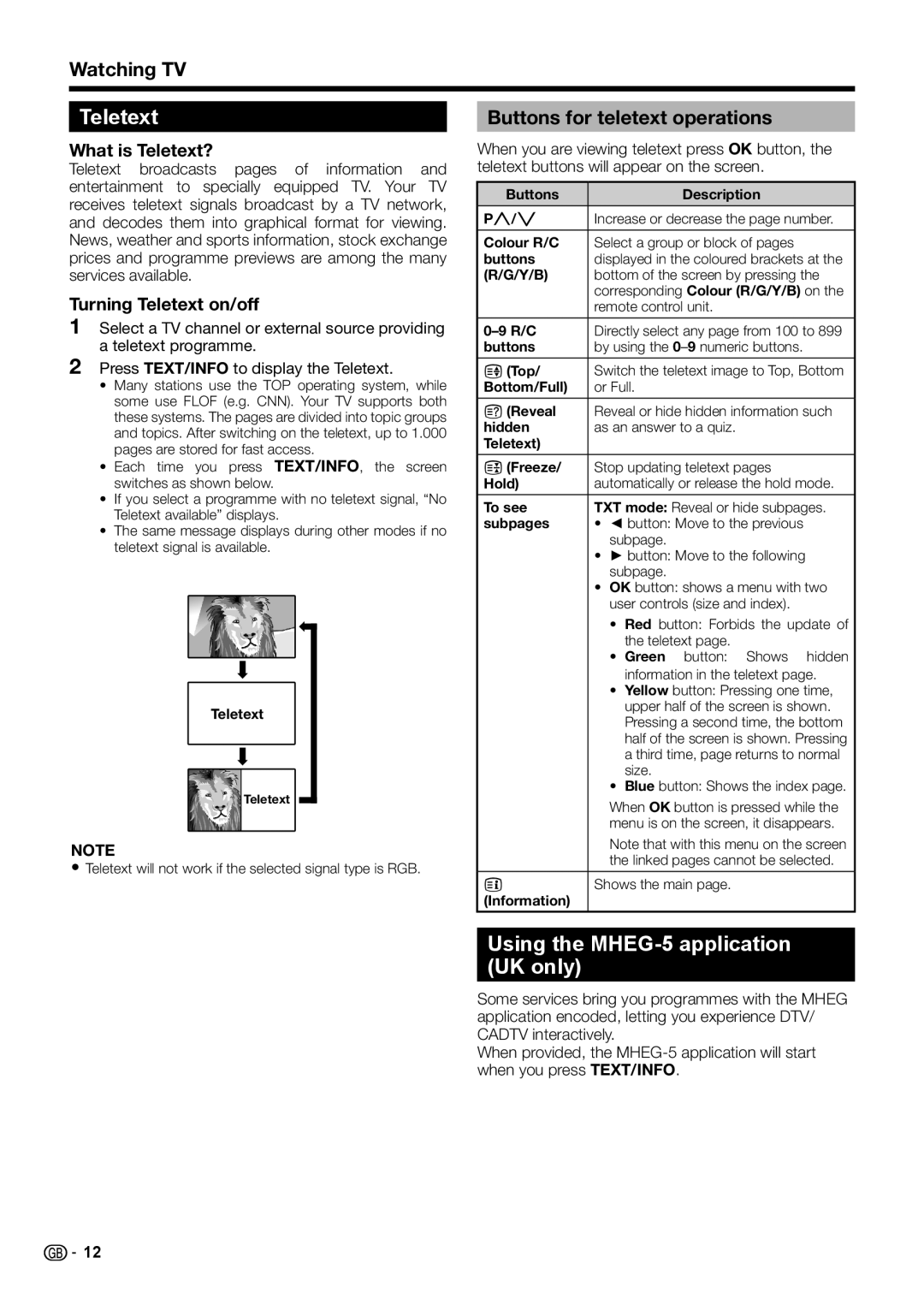 Sharp LC-46LE542E Using the MHEG-5 application UK only, Buttons for teletext operations, What is Teletext? 