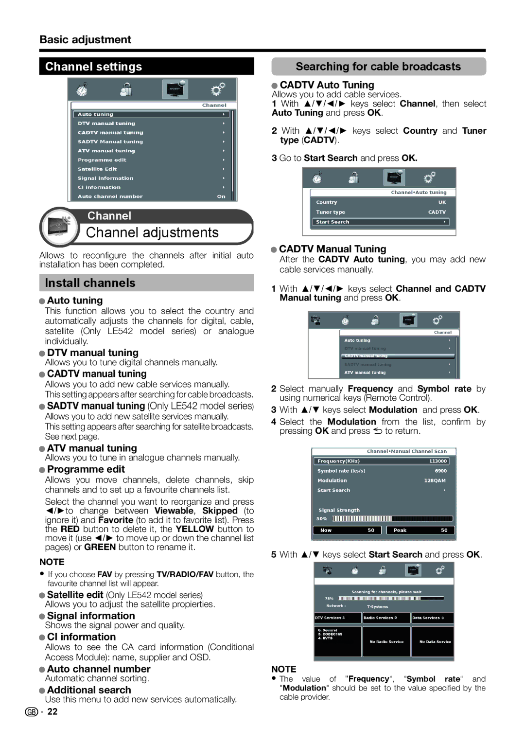 Sharp LC-46LE540E, LC-46LE541E, LC-46LE542E, LC-40LE540E, LC-40LE541E, LC-40LE542E operation manual Install channels 