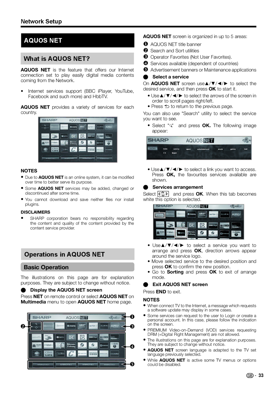 Sharp LC-40LE542E, LC-46LE540E, LC-46LE541E, LC-46LE542E, LC-40LE540E, LC-40LE541E What is Aquos NET?, Operations in Aquos NET 