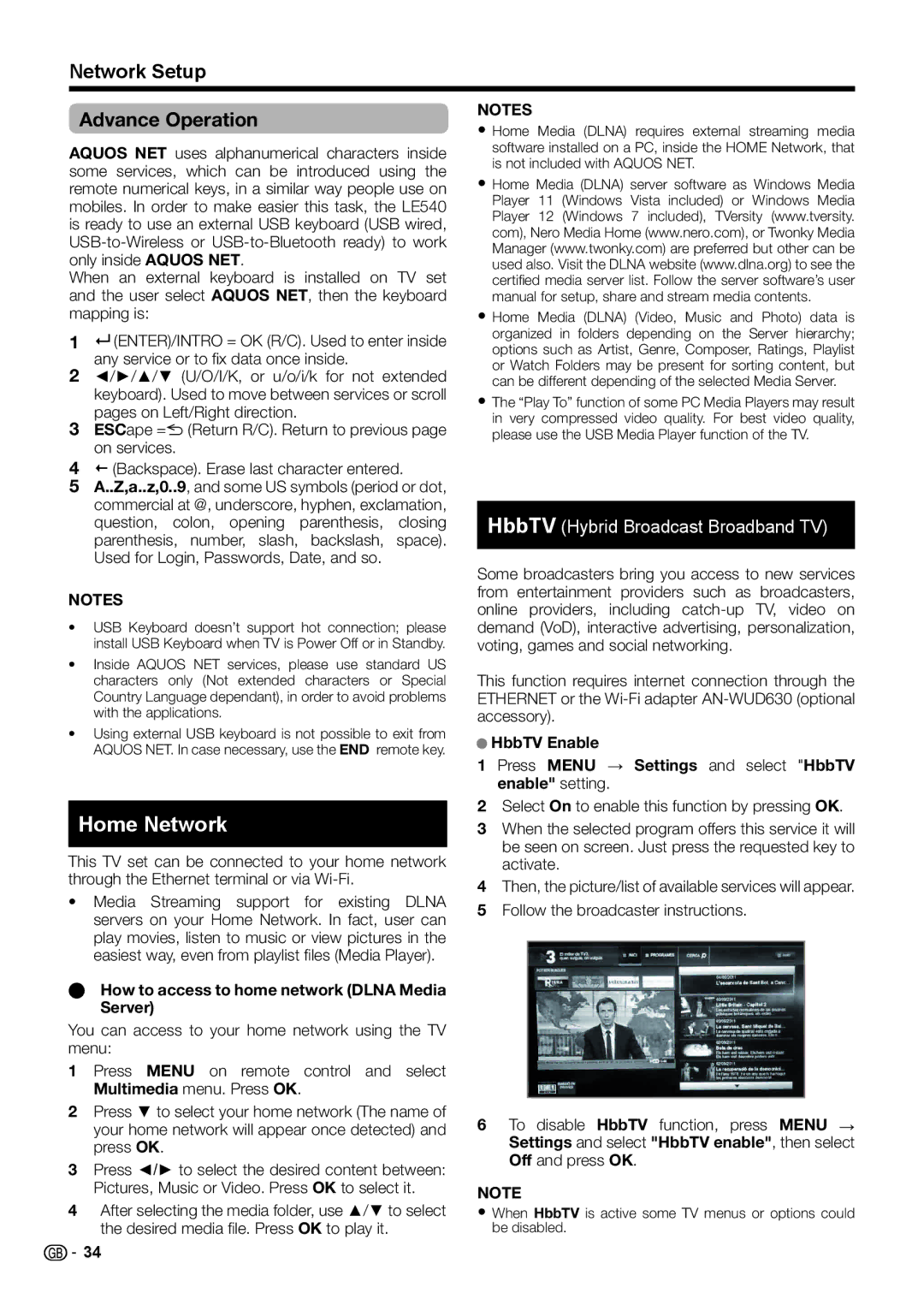 Sharp LC-46LE540E Home Network, Network Setup Advance Operation, How to access to home network Dlna Media Server 