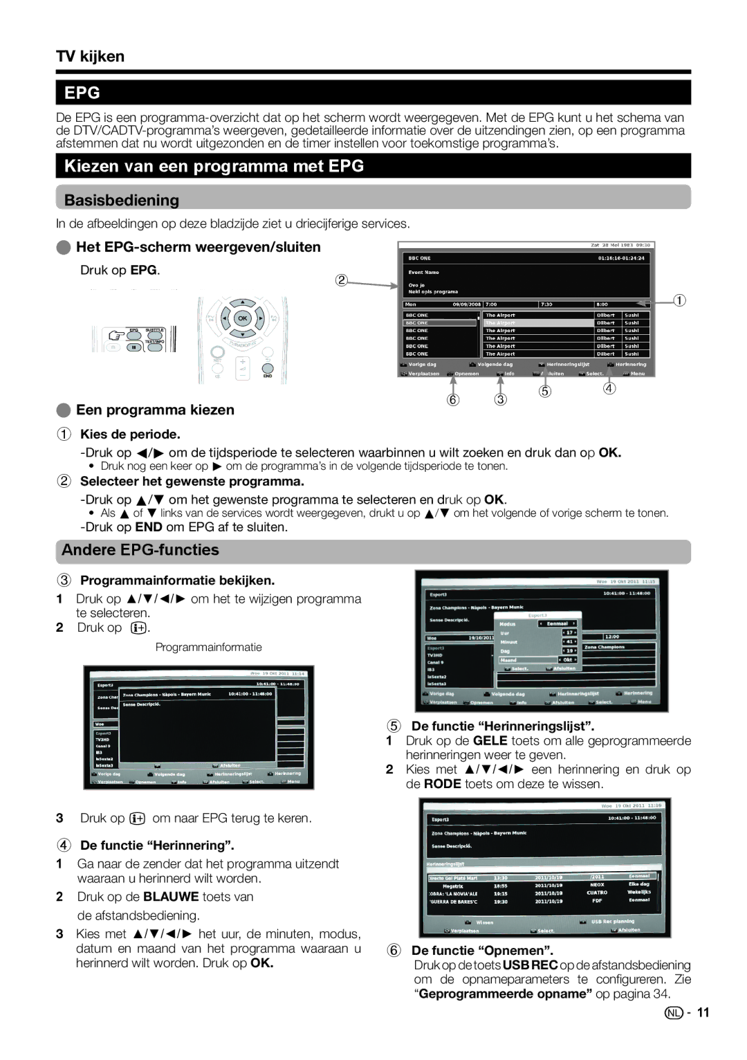 Sharp LC-46LE541E, LC-46LE540E Kiezen van een programma met EPG, TV kijken, Basisbediening, Andere EPG-functies 