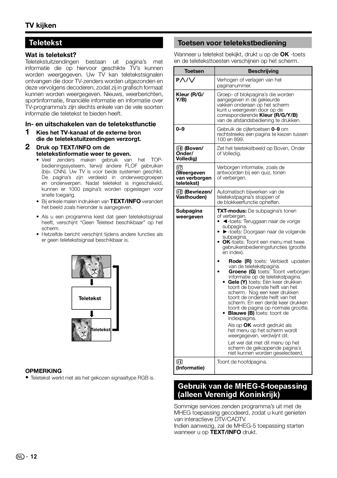 Sharp LC-46LE542E, LC-46LE540E, LC-46LE541E, LC-40LE540E Teletekst, Toetsen voor teletekstbediening, Wat is teletekst? 