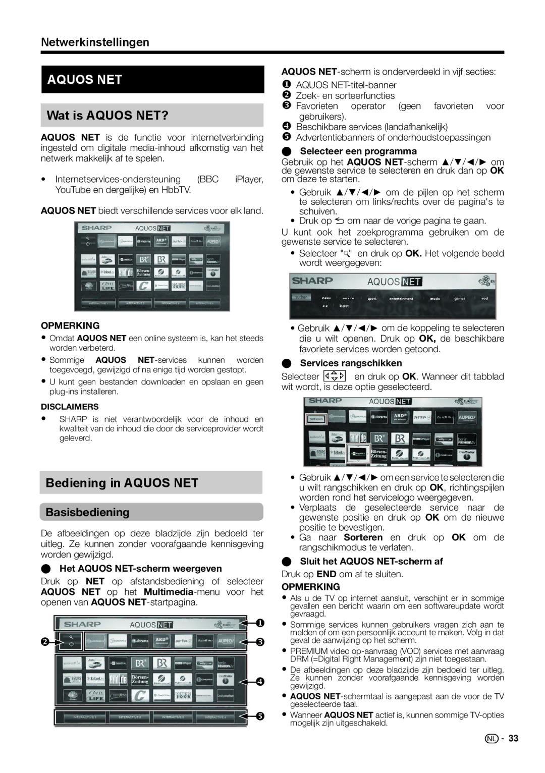 Sharp LC-40LE542E, LC-46LE540E, LC-46LE541E, LC-46LE542E, LC-40LE540E, LC-40LE541E Wat is Aquos NET?, Bediening in Aquos NET 