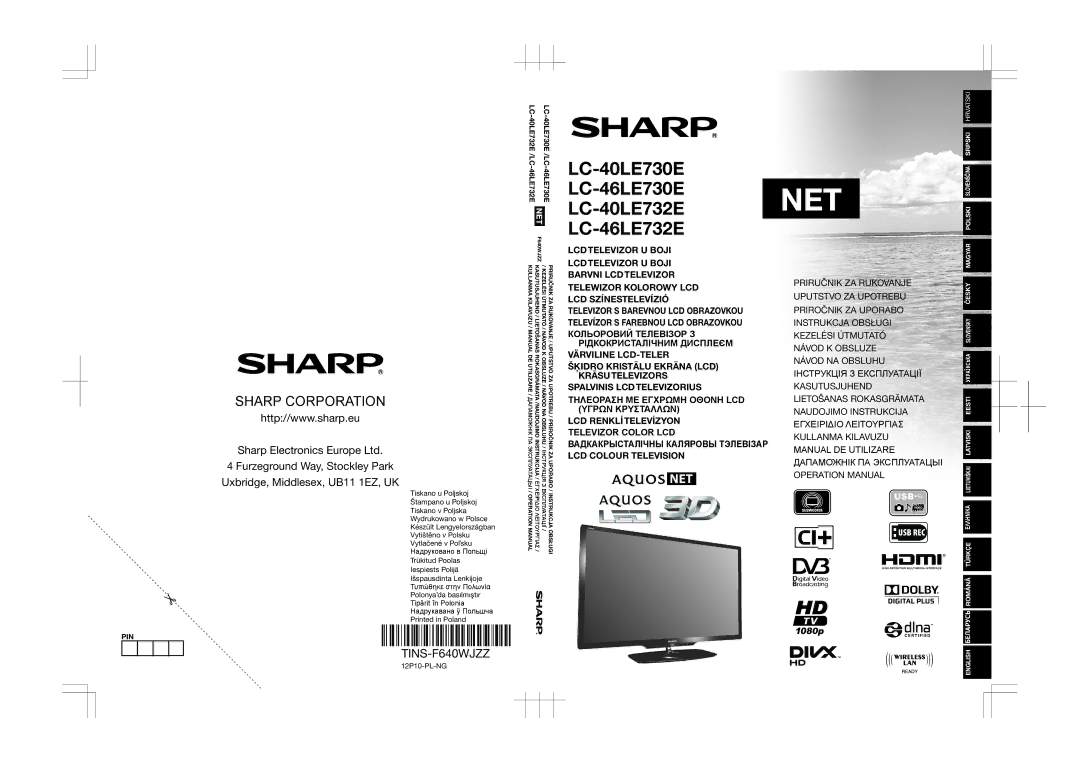 Sharp operation manual Sharp Corporation, LC-40LE732E /LC-46LE732E LC-40LE730E /LC-46LE730E 