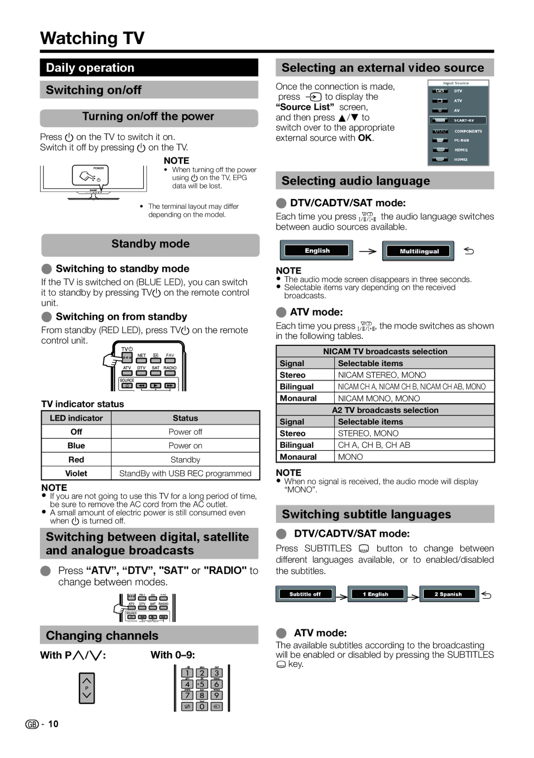 Sharp LC-46LE732E, LC-40LE732E, LC-40LE730E, LC-46LE730E operation manual Watching TV, Daily operation 