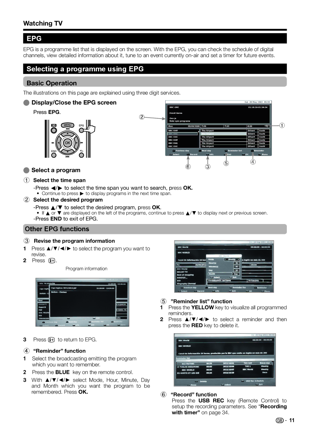 Sharp LC-40LE732E, LC-46LE732E Selecting a programme using EPG, Watching TV, Basic Operation, Other EPG functions 