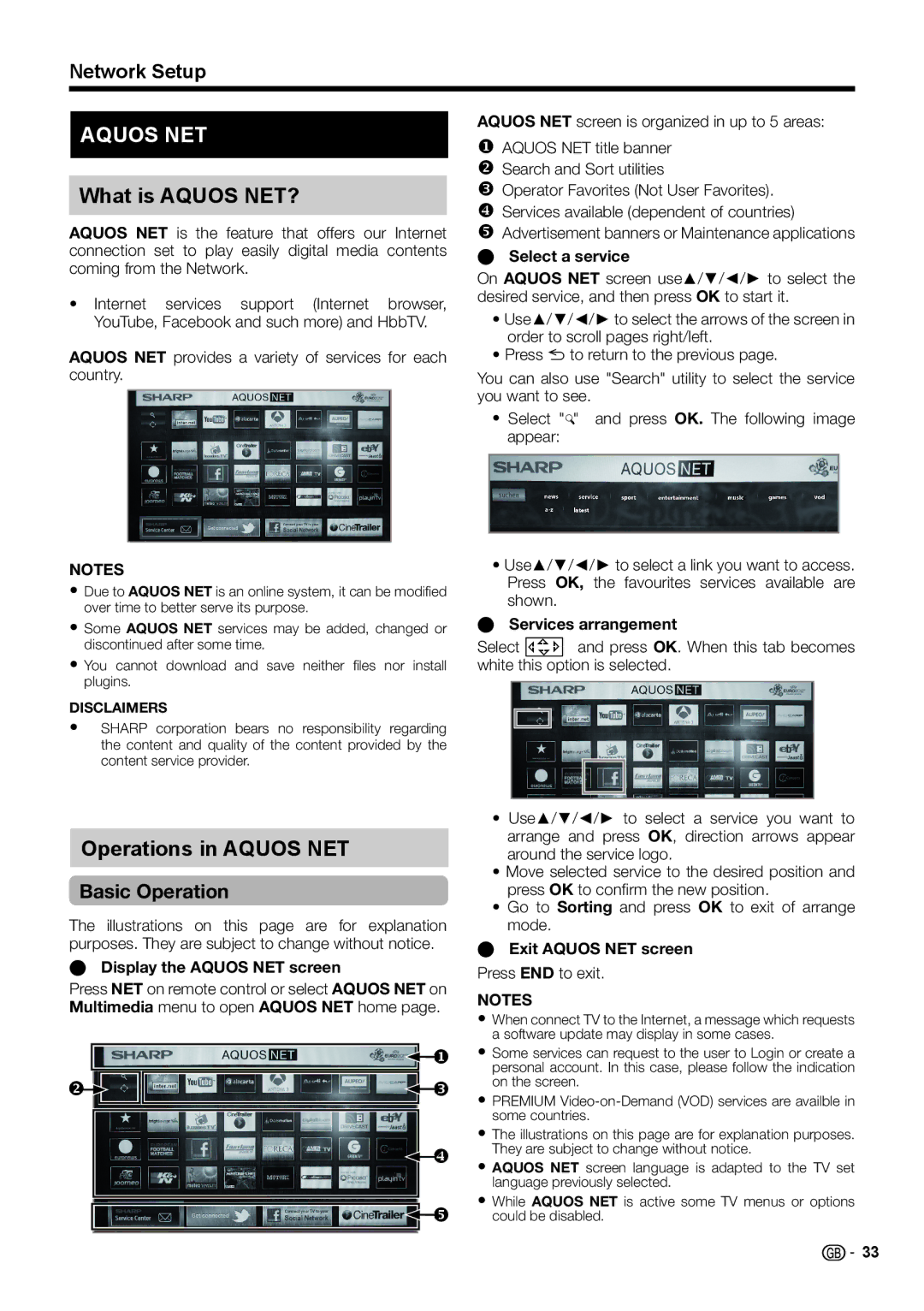 Sharp LC-46LE730E, LC-46LE732E, LC-40LE732E, LC-40LE730E operation manual What is Aquos NET?, Operations in Aquos NET 