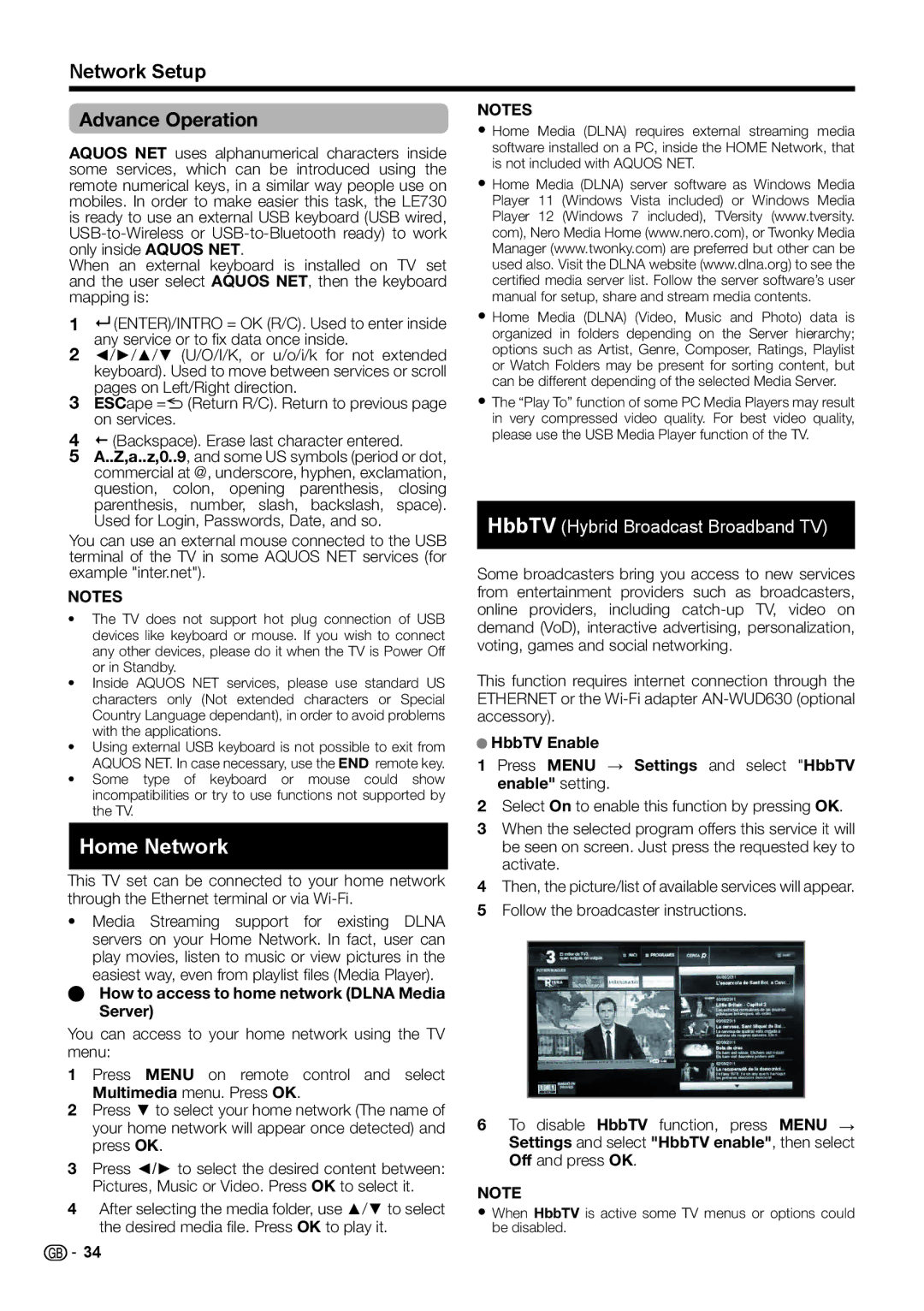 Sharp LC-46LE732E Home Network, Network Setup Advance Operation, How to access to home network Dlna Media Server 