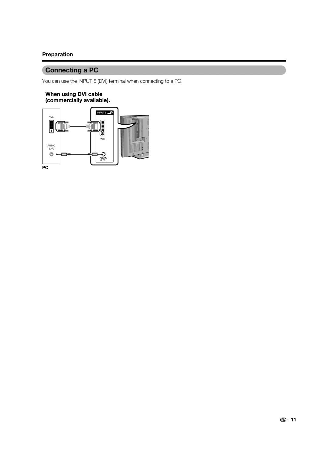 Sharp LC-46PD7X operation manual Connecting a PC, When using DVI cable commercially available 