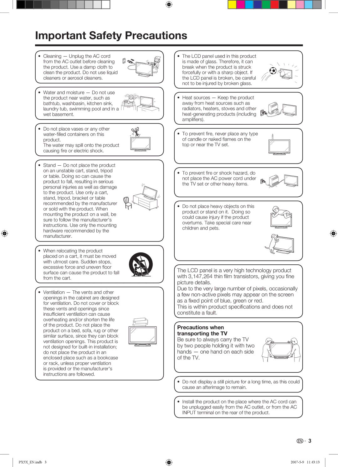 Sharp LC-46PX5X operation manual Important Safety Precautions, Precautions when transporting the TV 