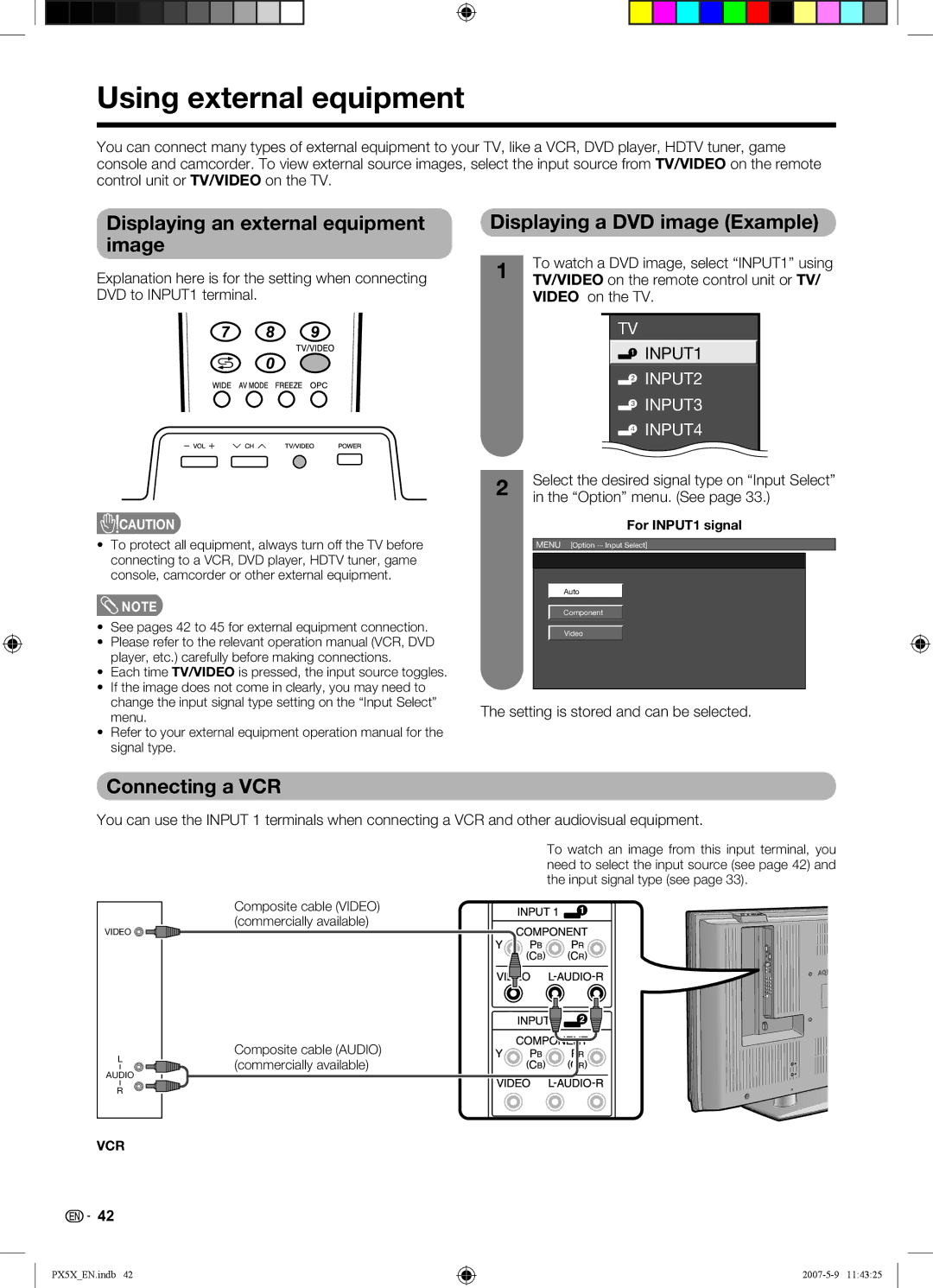 Sharp LC-46PX5X Using external equipment, Displaying an external equipment image, Displaying a DVD image Example 