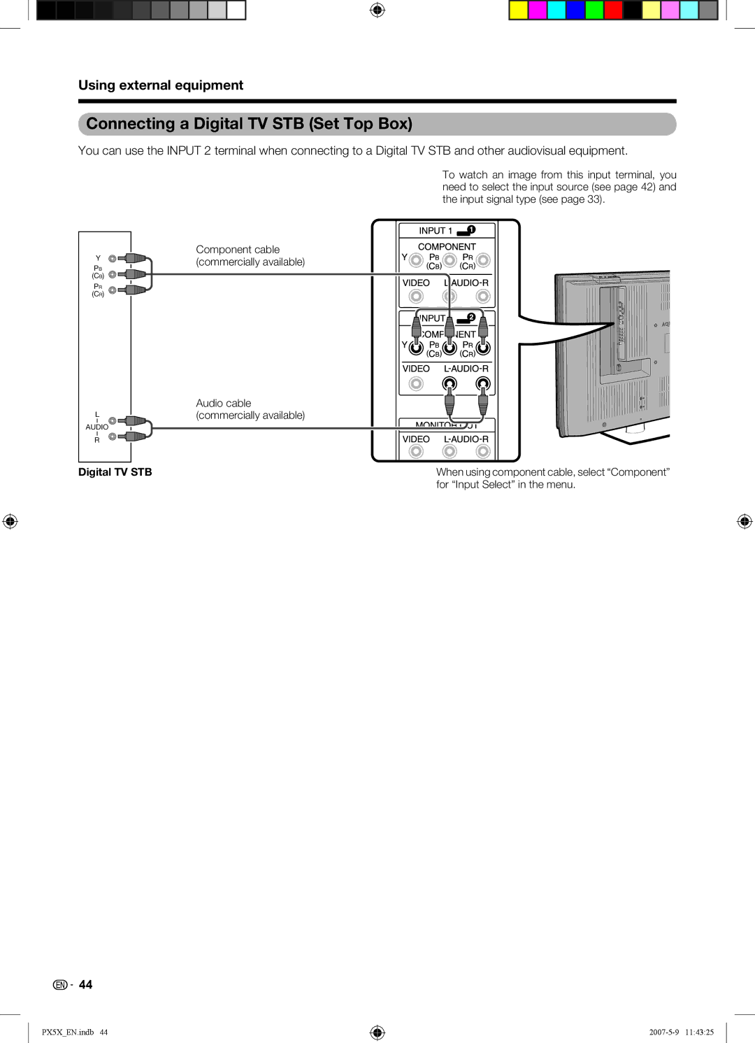 Sharp LC-46PX5X operation manual Connecting a Digital TV STB Set Top Box 