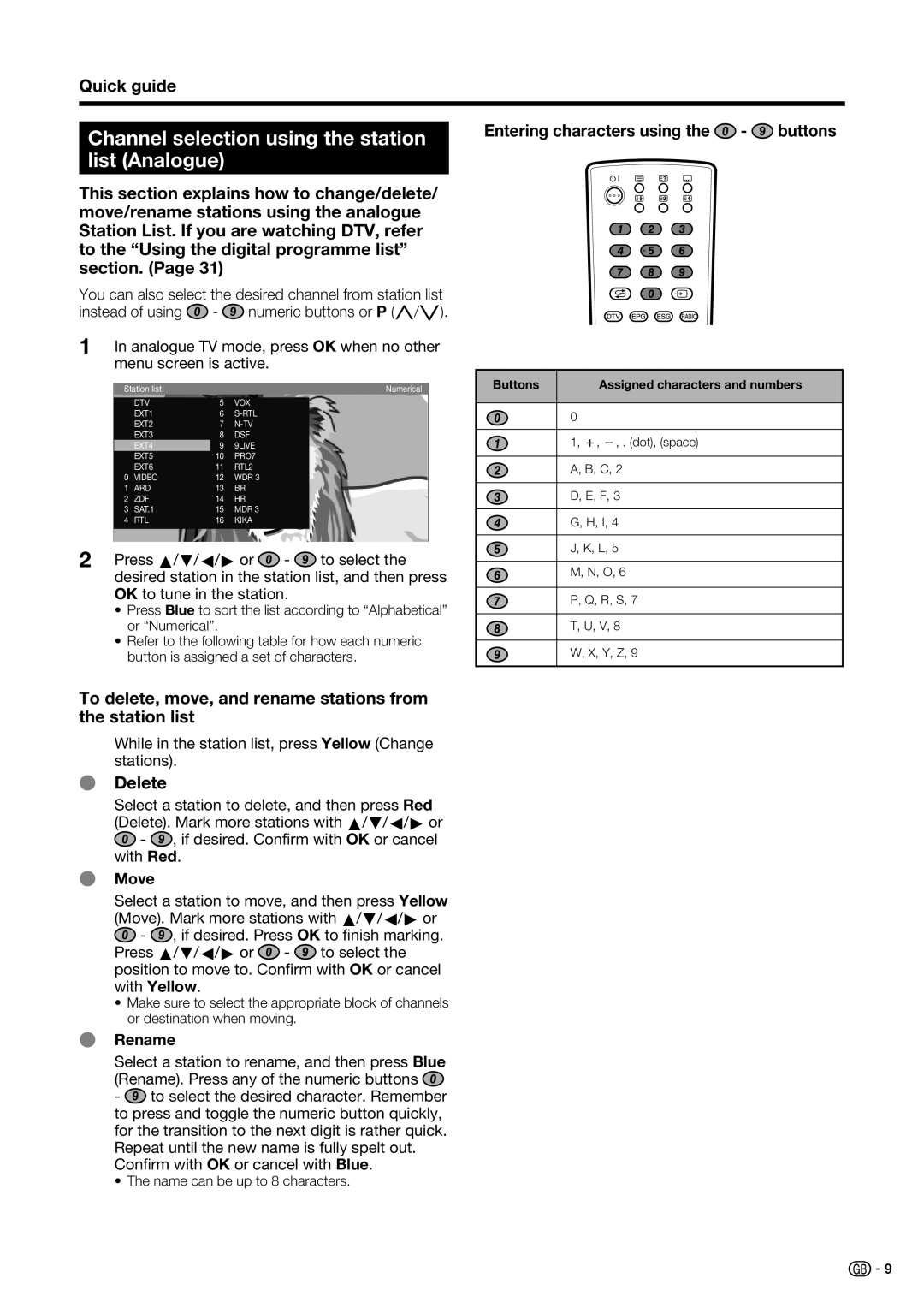 Sharp LC-52XD1E, LC-46XD1E operation manual Channel selection using the station, List Analogue, Delete 