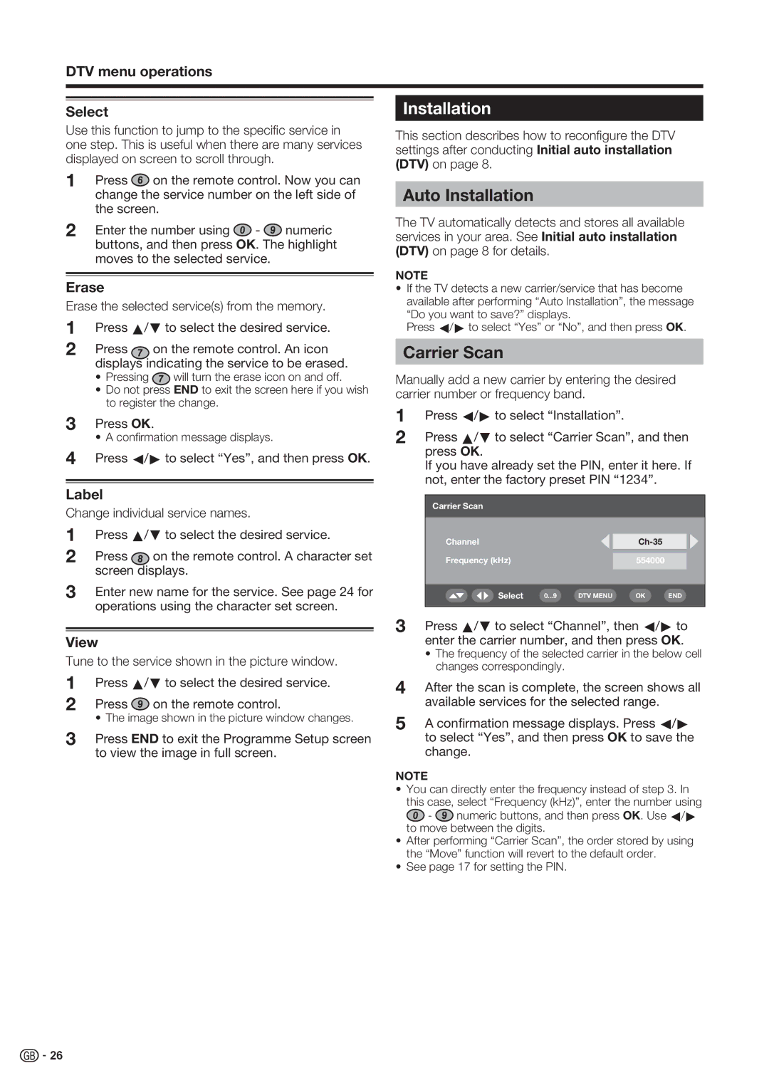 Sharp LC-46XD1E, LC-52XD1E operation manual Auto Installation, Carrier Scan 