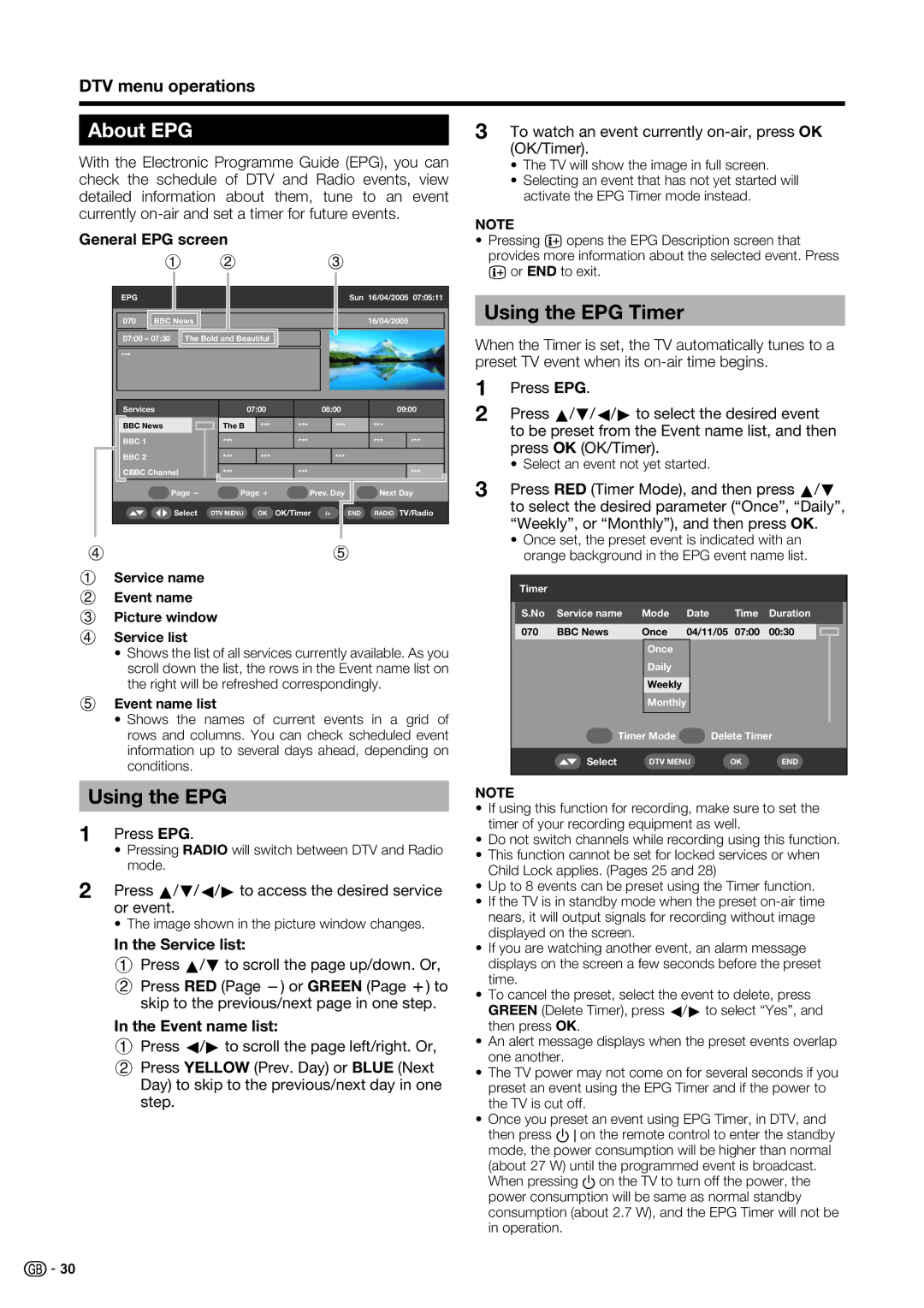 Sharp LC-46XD1E, LC-52XD1E operation manual About EPG, Using the EPG Timer 