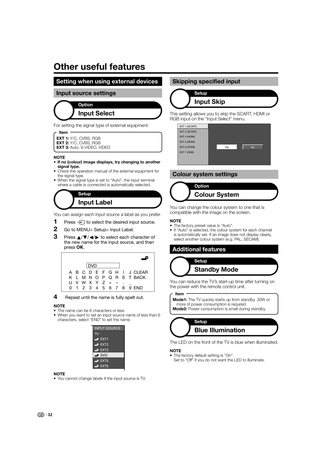 Sharp LC-52XL2S, LC-46XL2S, LC-42XL2S, LC-46XL2E, LC-42XL2E, LC-52XL2E operation manual Other useful features 