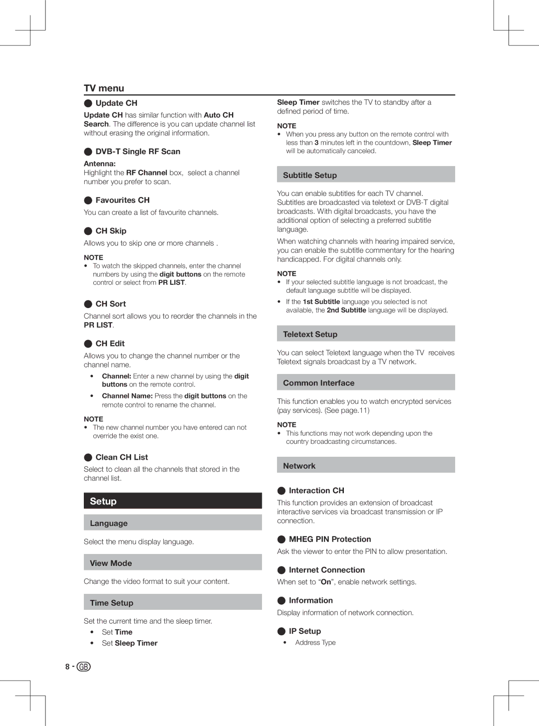 Sharp LC-46LD266K, LC-50LD266K, LC-42LD266K, LC-32LD166K operation manual Setup 