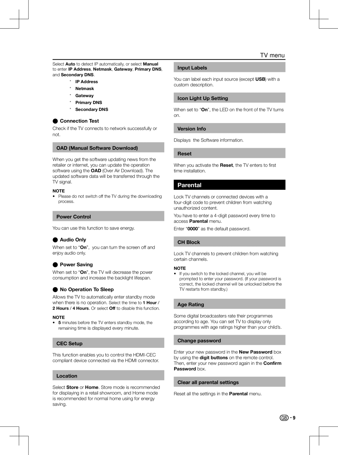 Sharp LC-32LD166K, LC-50LD266K, LC-42LD266K, LC-46LD266K operation manual Parental 