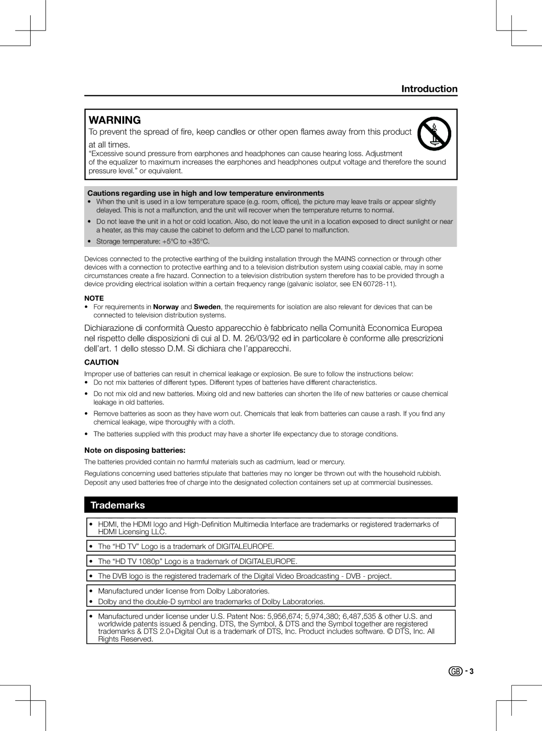 Sharp LC-42LD266K, LC-50LD266K, LC-46LD266K, LC-32LD166K operation manual Trademarks 