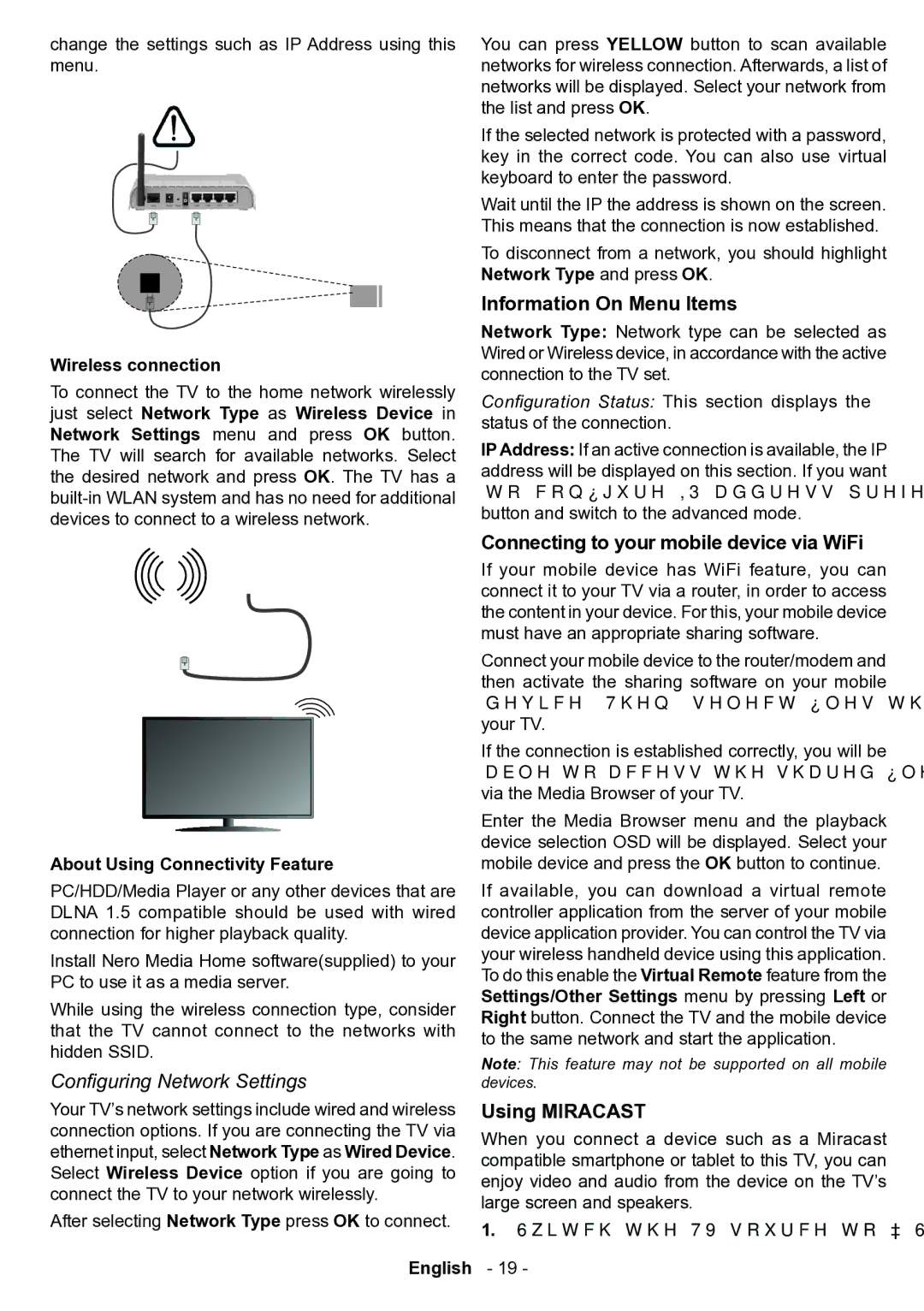 Sharp LC-42LE760E manual Configuring Network Settings, Information On Menu Items, Connecting to your mobile device via WiFi 