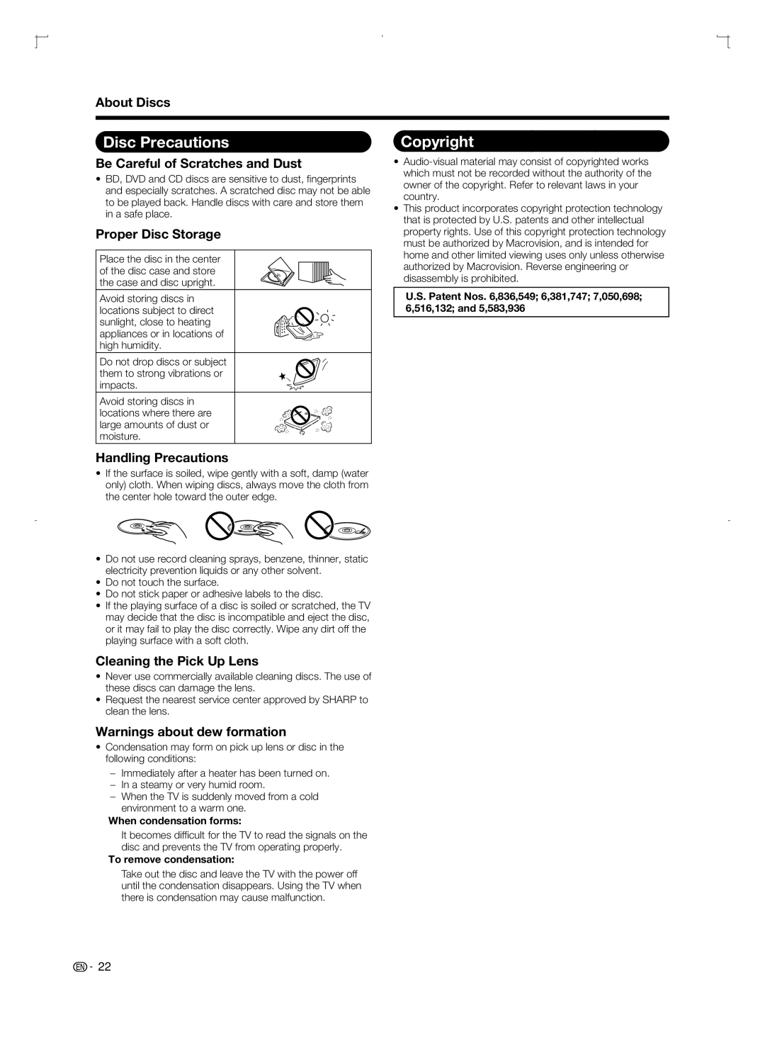 Sharp LC-52BD80U, LC-42BD80U, LC-46BD80U operation manual Disc Precautions, Copyright 