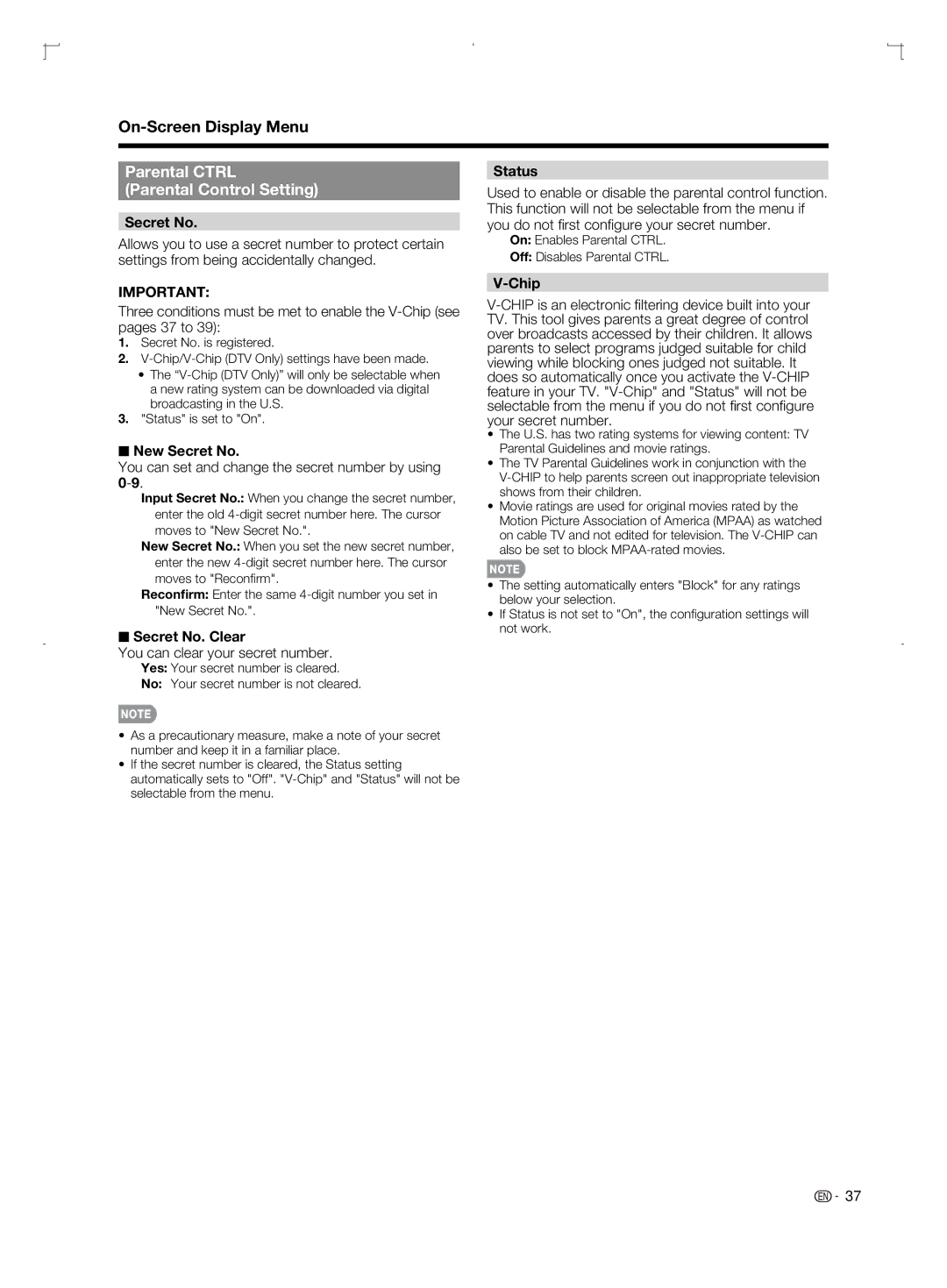 Sharp LC-52BD80U, LC-42BD80U, LC-46BD80U operation manual Parental Ctrl Parental Control Setting 