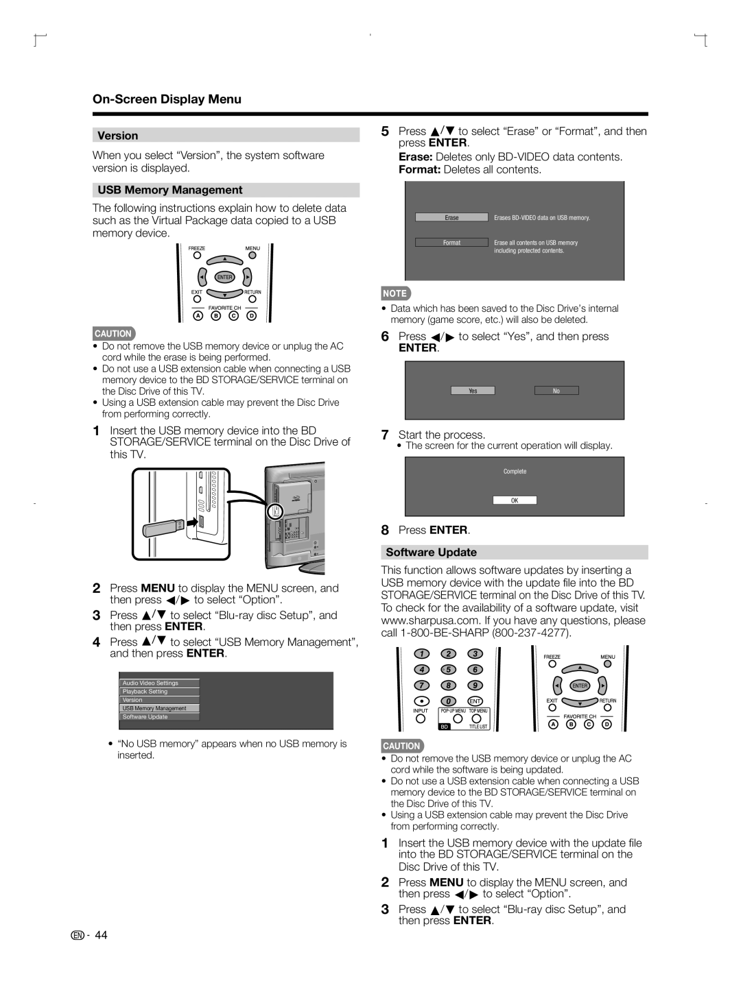 Sharp LC-42BD80U, LC-52BD80U Version, USB Memory Management, Press c/d to select Yes, and then press, Start the process 