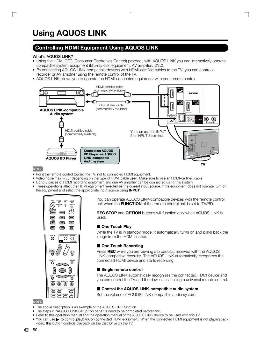 Sharp LC-42BD80U, LC-52BD80U, LC-46BD80U operation manual Controlling Hdmi Equipment Using Aquos Link 