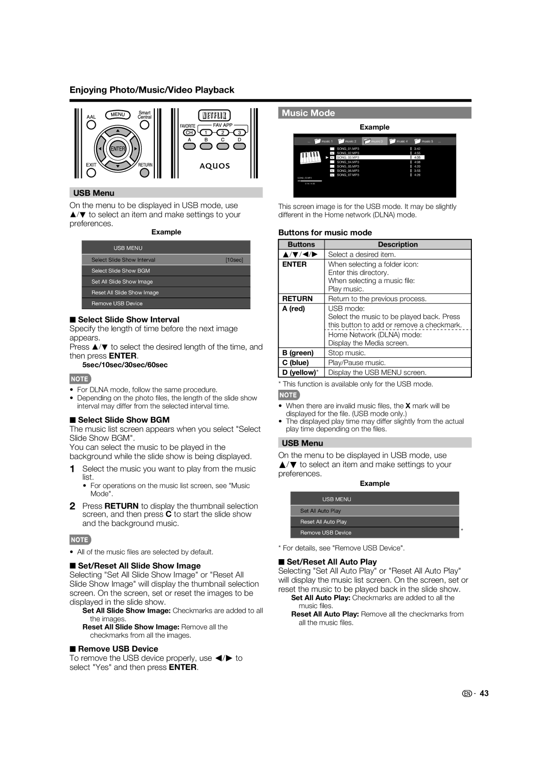 Sharp LC-80LE633U, LC-52C640U, LC-60C640U, LC-70C640U, 70LE640U, 60LE640U, 52LE640U operation manual Music Mode 